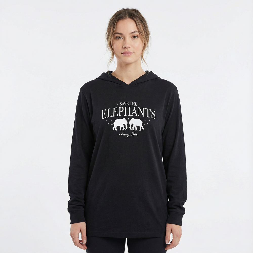 Save The Elephants Hooded Long-sleeve Tee
