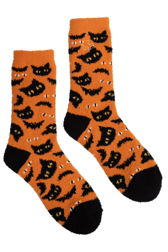 Halloween Cats Fuzzy Knit Socks